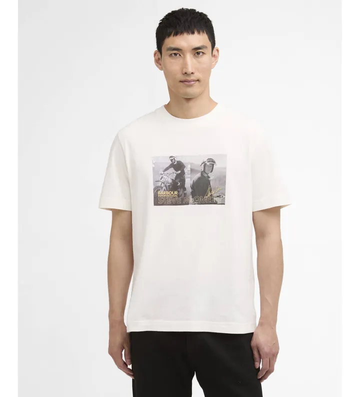 Barbour international para hombre. MTS1585 Camiseta Hellen Photographic blanco (L), Beige, Casual, Algodón, Manga corta