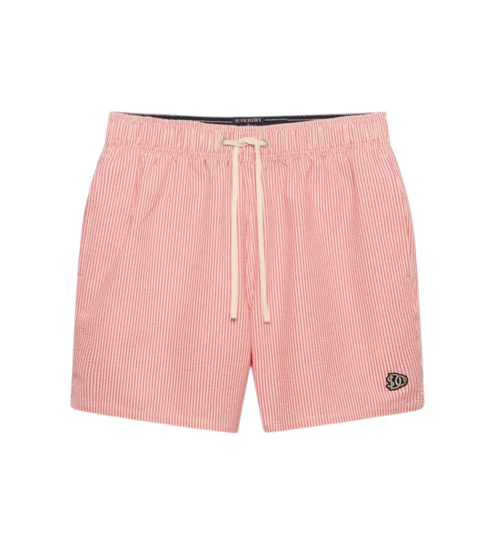 Superdry para hombre. M3010261A Bañador Seer Sucker 15 coral (L), Beachwear, Poliéster Reciclado