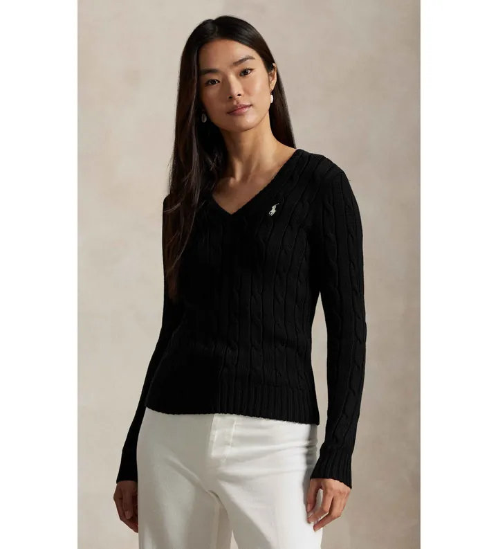 Polo Ralph Lauren para mujer. 211971870002 Jersey de algodón en punto de ochos negro (L), Casual