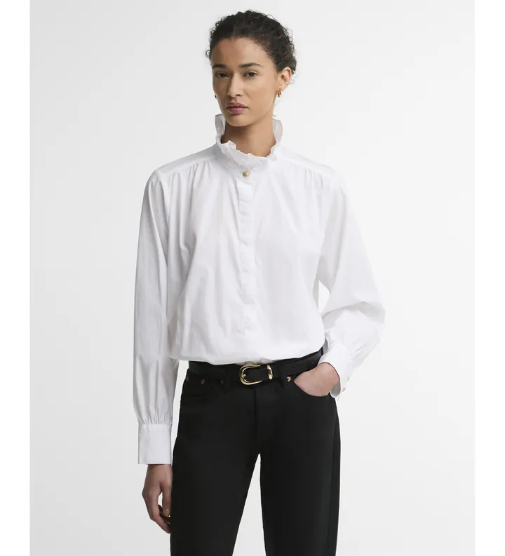 Barbour para mujer. LSH1785 Camisa Adina blanco (L), Casual, Sintético, Manga larga