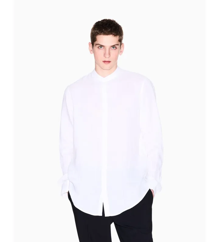 A|X Armani Exchange para hombre. XM001222AF14619U0001 Camisa de manga larga blanco (S), Casual, Lino