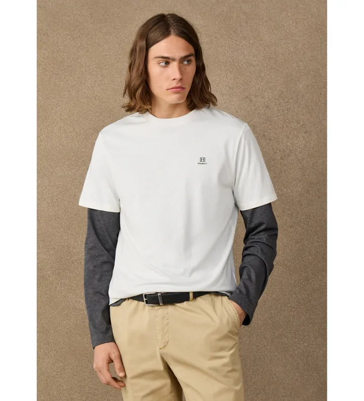 Hackett London para hombre. HM5000147 Camiseta H Small Logo blanco roto (3XL), Casual, Algodón, Manga corta