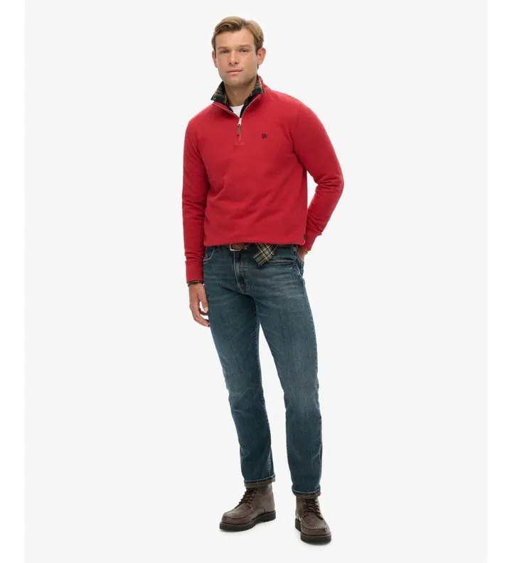 Superdry para hombre. M2014381A Sudadera con media cremallera Preppy rojo (L), Casual, Algodón