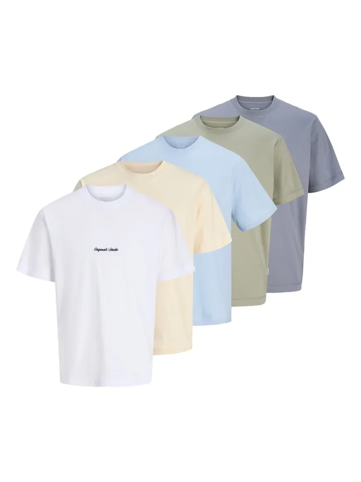 JACK & JONES Camiseta 'JORNorrebro'  crema / ópalo / azul claro / oliva / blanco
