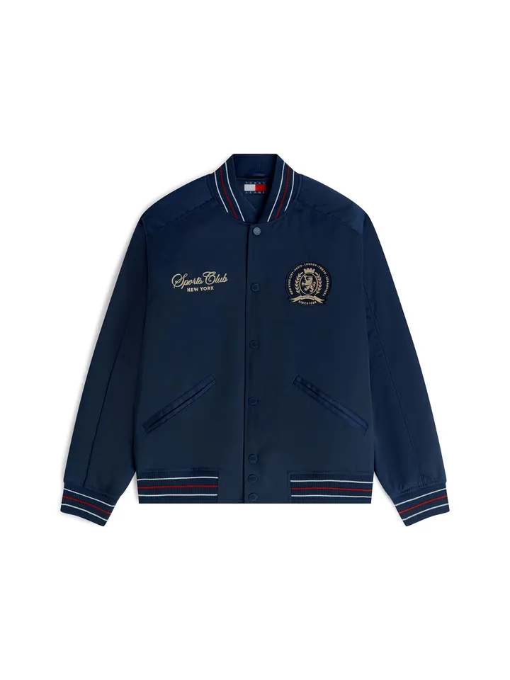 Tommy Jeans Chaqueta de entretiempo 'Crest Patch Relaxed Bomber' navy / moca / rojo cereza / blanco