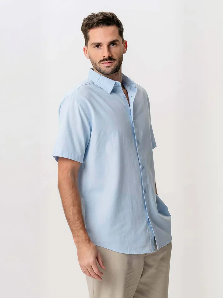 TEESHOPPEN Camisa ' Linen Blend ' azul