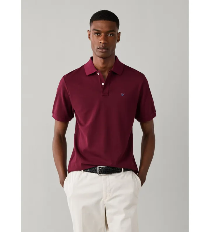 Hackett London para hombre. HM5600234 Polo Slim Fit Logo burdeos (L), Casual, Algodón, Manga corta