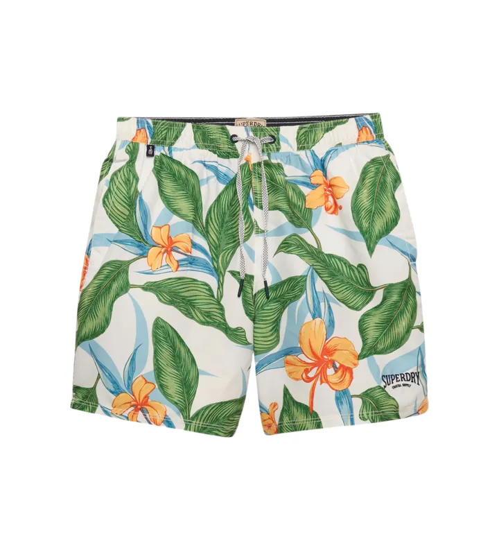 Superdry para hombre. M3010264A Bañador Hawaiian Print 16 verde (L), Beachwear, Poliéster Reciclado