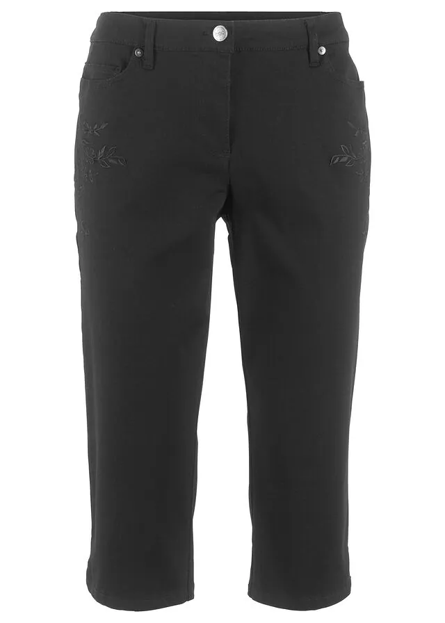 Pantalón capri de algodón con cintura cómoda y aberturas laterales