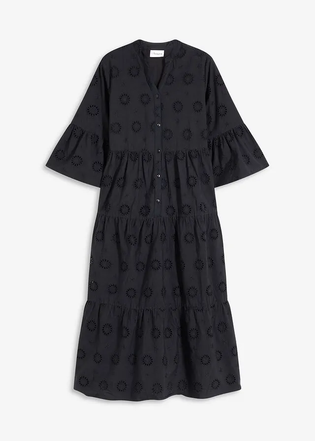 Vestido midi de algodón puro con bordado calado