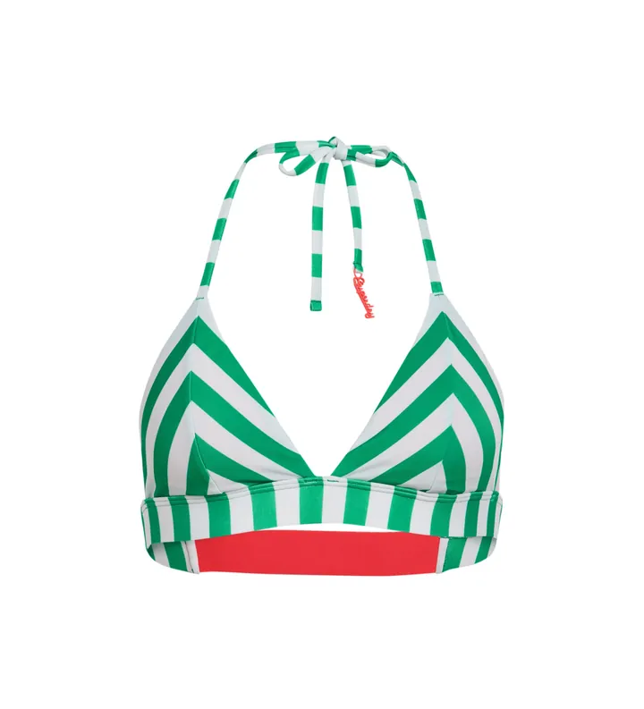 Superdry para mujer. W3010395A Top de bikini triangular a rayas verde (XL), Beachwear, Poliéster Reciclado, Sostenible