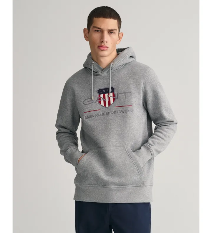 Gant para hombre. 2047082 Sudadera con capucha Archive Shield gris (L), Casual, Algodón, Manga larga