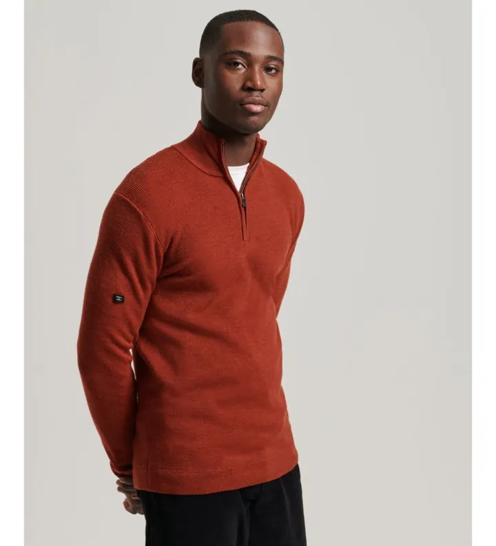 Superdry para hombre. M6110515A Jersey de lana merina con media cremallera rojo (XL), Casual, Nylon