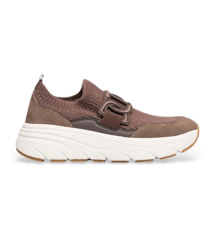 Twinset para mujer. 252TCP016 Zapatillas de running de tela con Oval T chocolate (38), Marrón, 3 a 5cm, Ninguno, Casual