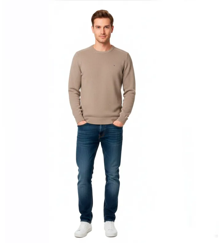 Tommy Jeans para hombre. DM0DM21787 Jersey Atemporal marrón (S), Casual, Algodón, Taupe