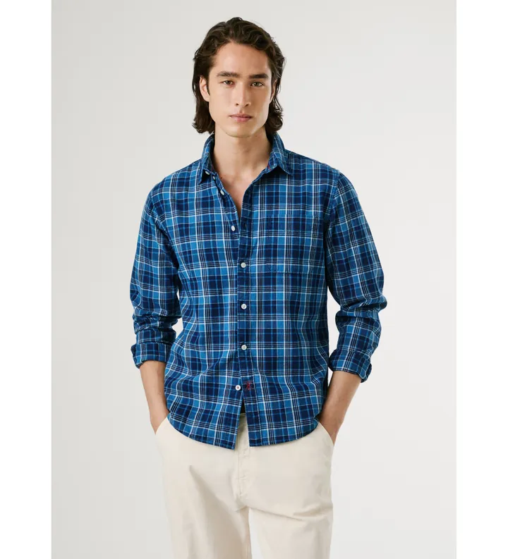 Pepe Jeans para hombre. PM3090823 Camisa Corwin azul (XL), Casual, Algodón, Manga larga