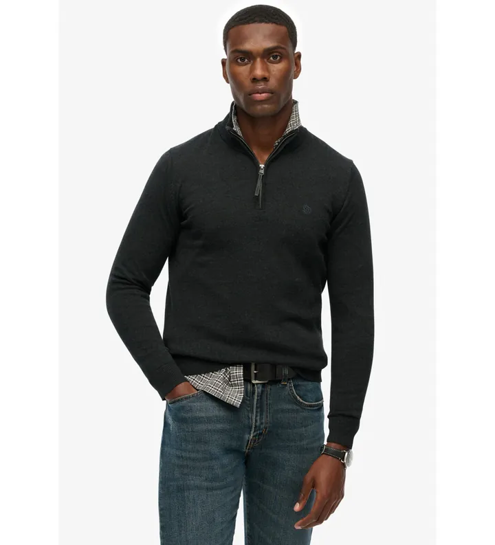 Superdry para hombre. M6110690A Jersey Essentials Half Zip negro (L), Casual, Algodón