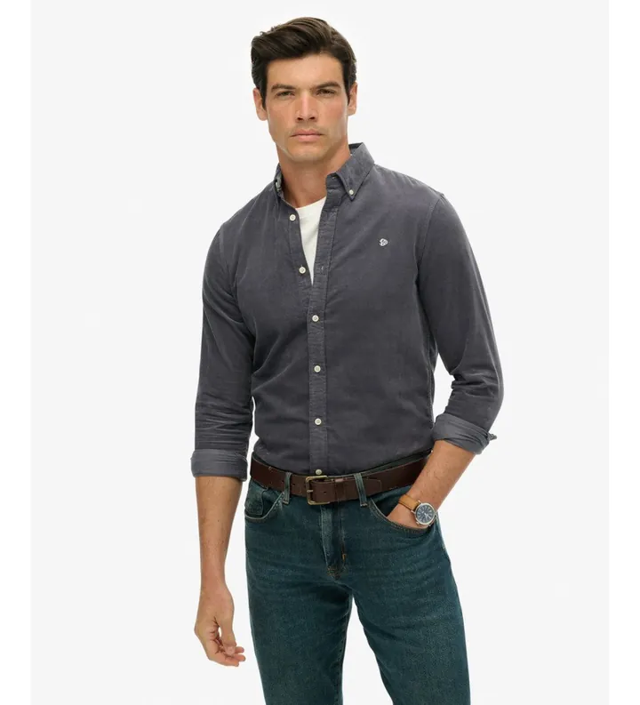 Superdry para hombre. M4011044A Camisa Classic Needle Cord marino (L), Casual, Algodón, Manga larga
