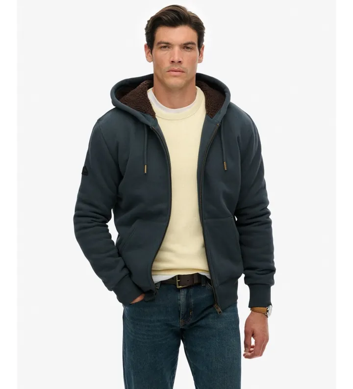 Superdry para hombre. M2014502A Sudadera Borg Lined gris oscuro (M), Casual, Algodón, Manga larga