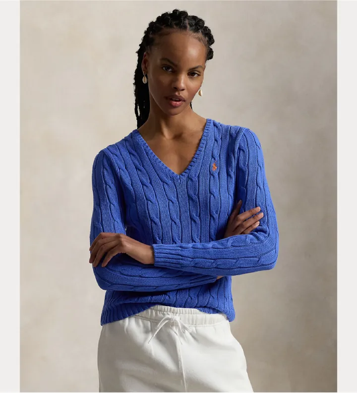 Polo Ralph Lauren para mujer. 211971870504 Jersey de algodón en punto de ochos azul (XL), Casual