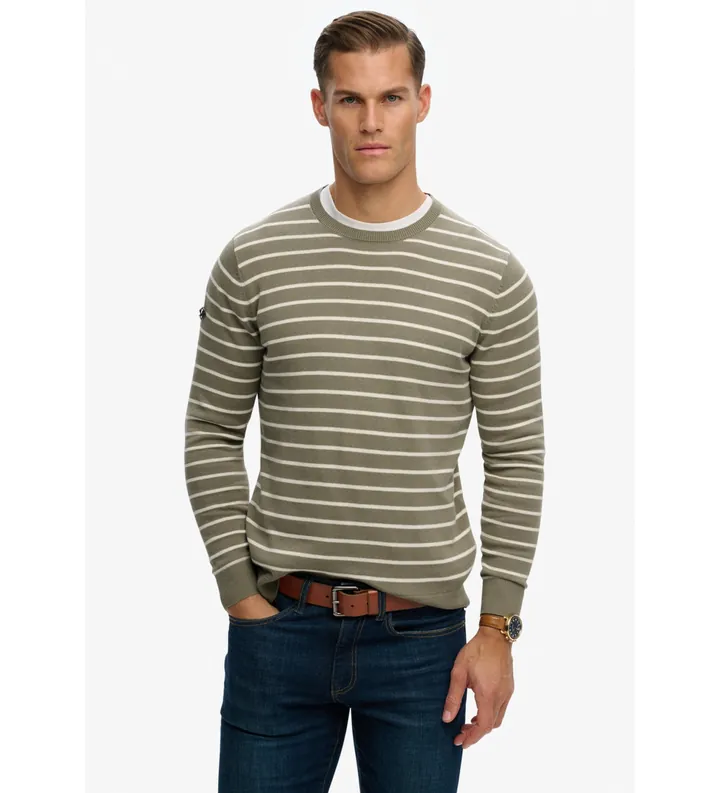 Superdry para hombre. M6110727A Jersey Merchant Breton verde (L), Casual, Algodón