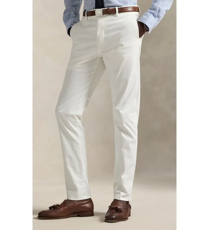 Polo Ralph Lauren para hombre. 710979503007 Pantalón Jarrett de satén Slim Fit blanco (30/30), Casual, Algodón, Clásico