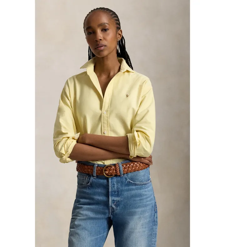 Polo Ralph Lauren para mujer. 211B28999003 Camisa oxford de algodón Relaxed Fit amarillo (S), Casual, Manga larga