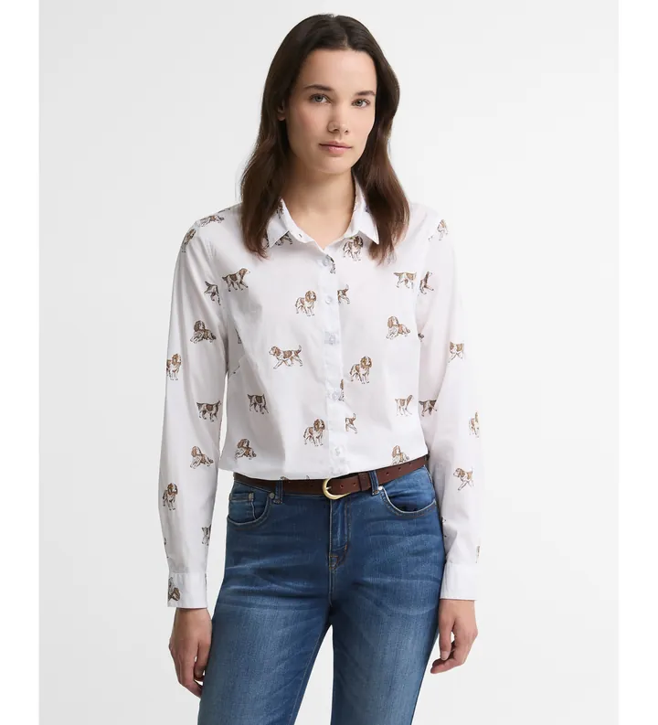 Barbour para mujer. LSH1644 Camisa Brambles blanco (L), Casual, Algodón, Manga larga