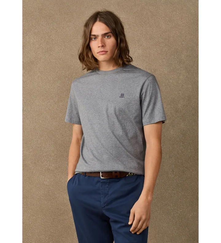 Hackett London para hombre. HM5000147 Camiseta H Small Logo gris (L), Casual, Algodón, Manga corta