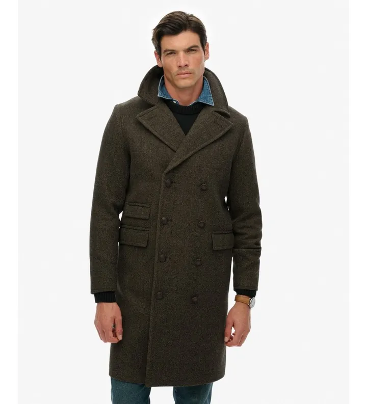 Superdry para hombre. M5012384A Abrigo Merchant Wool Blend Long marrón (L), Casual, Lana, Clásico