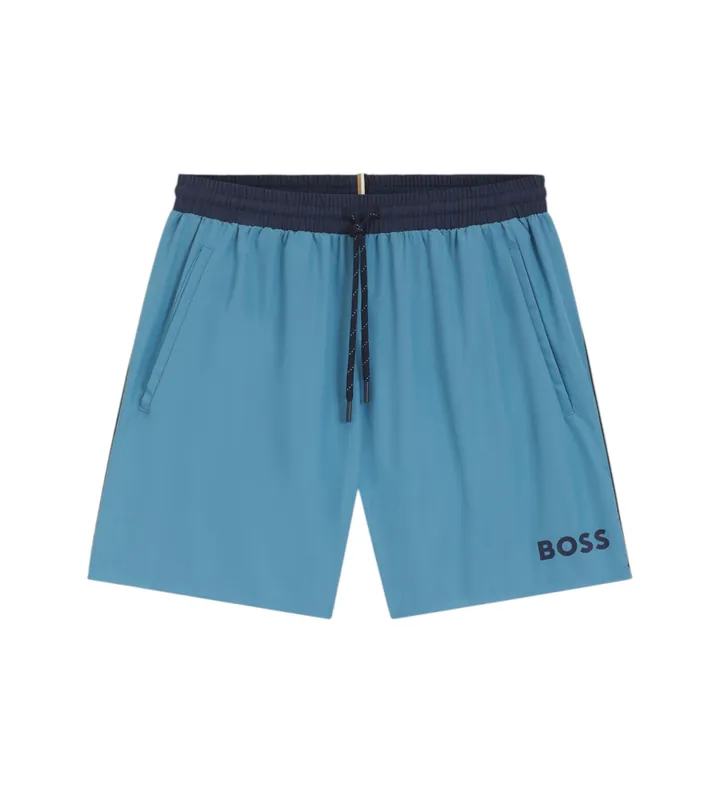 BOSS para hombre. 50514429 Bañador tipo shorts con logo y ribetes en contraste azul (XXL), Beachwear, Poliéster