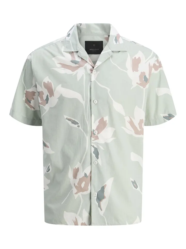 JACK & JONES Camisa  marrón / verde pastel / blanco
