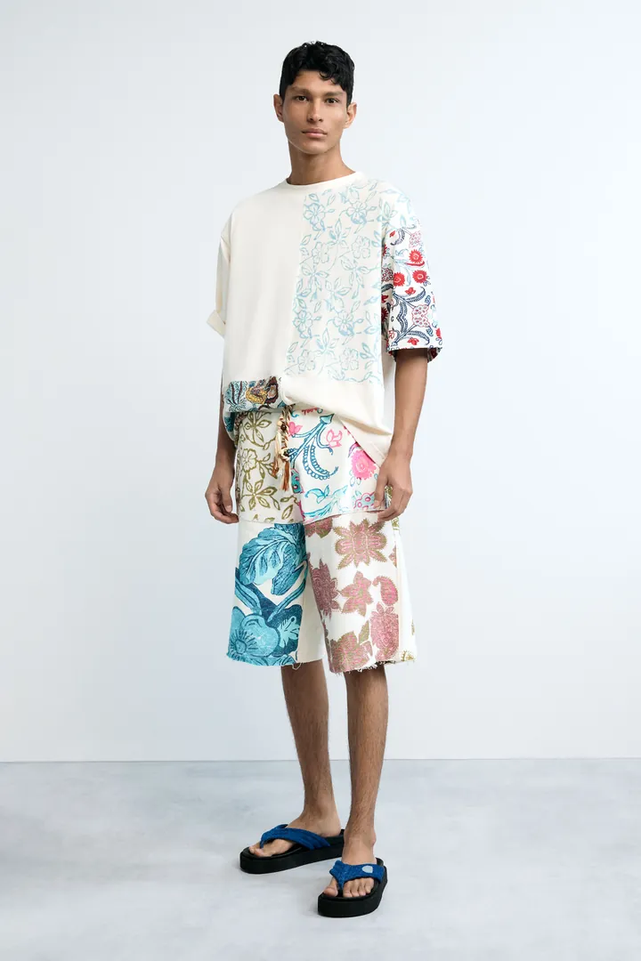 Desigual, Bermuda punto flores, Hombre, Algodon, Blanco, S