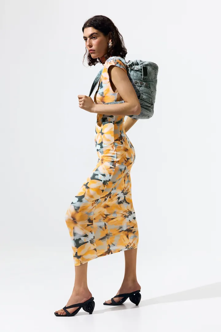 Desigual, Vestido tubo flores, Mujer, Poliamida, Naranja, L