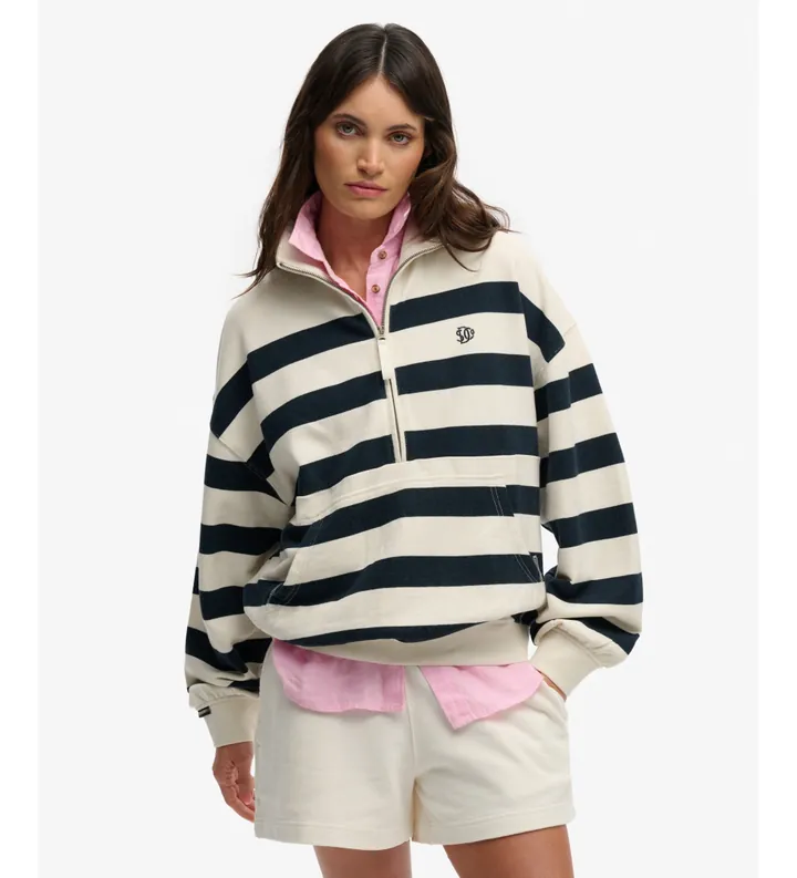 Superdry para mujer. W2012695A Sudadera Studios Stripe Half Zip marino (S), Casual, Algodón, Manga larga