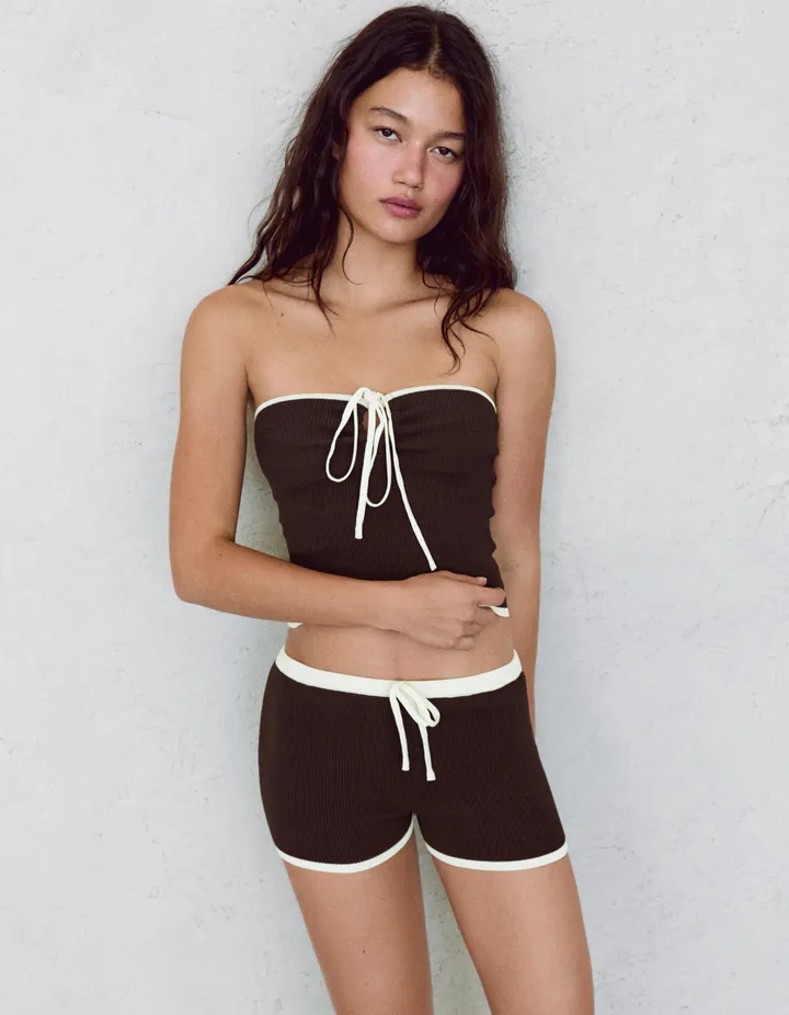 Bershka Top Punto Bandeau Contraste Mujer L Marrón
