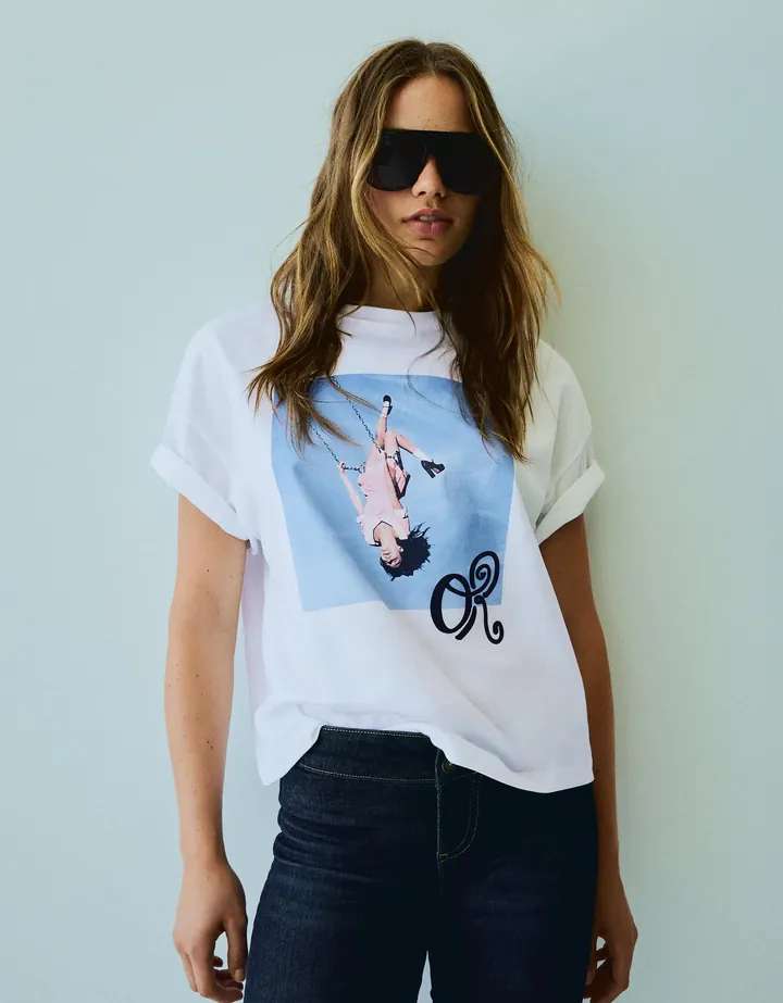 Bershka Camiseta Oversize Print Olivia Rodrigo Mujer L Blanco Roto