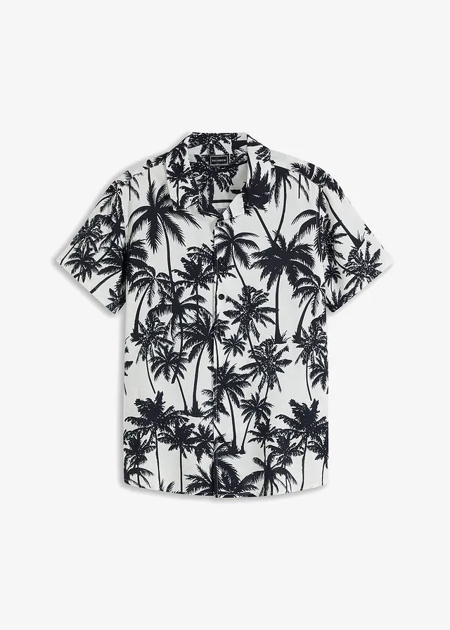 Camisa de manga corta de viscosa fluida, slim fit