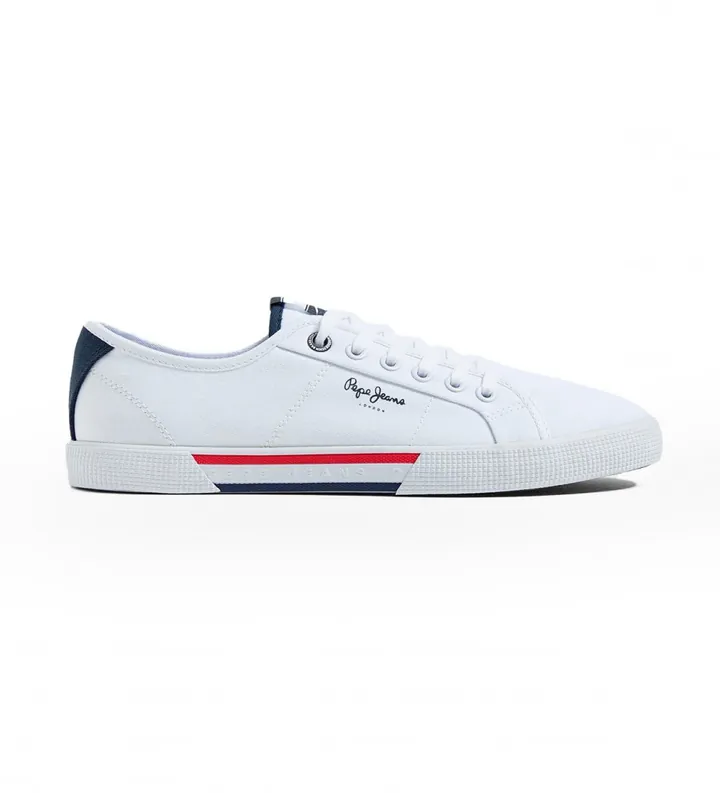 Pepe Jeans para hombre. PMS30816 Zapatillas Básicas Brady blanco (44), Tela, Plano, Cordones, Casual, Sostenible
