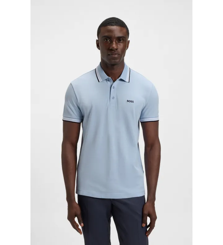 BOSS para hombre. 50469055 Polo Paddy azul (L), Casual, Algodón, Manga corta