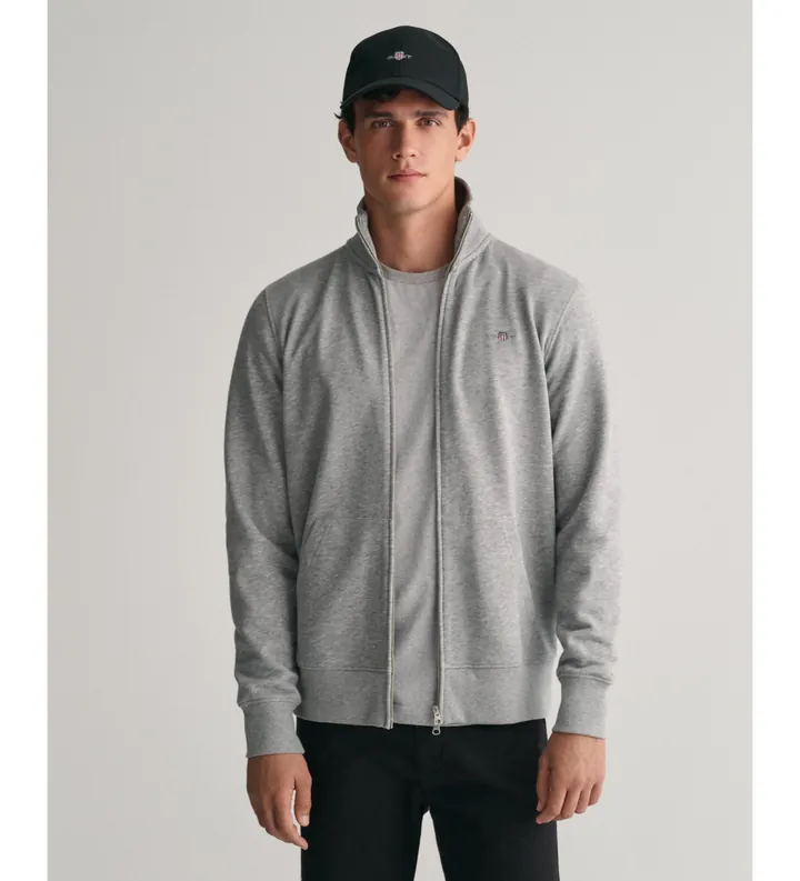 Gant para hombre. 2008006 Sudadera Shield con cremallera gris (L), Casual, Algodón, Manga larga