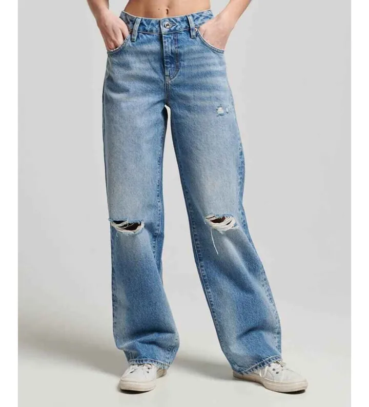 Superdry para mujer. W7011013A Jeans pernera ancha azul (26/30), Casual, Algodón Orgánico, Sostenible