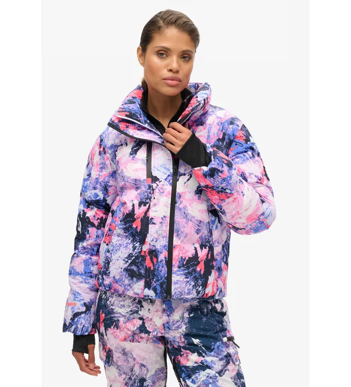 Superdry para mujer. WS110169A Cazadora acolchada de corte cuadrado de esquí lila (L), Deportivo, Nieve, Sostenible, Nylon reciclado