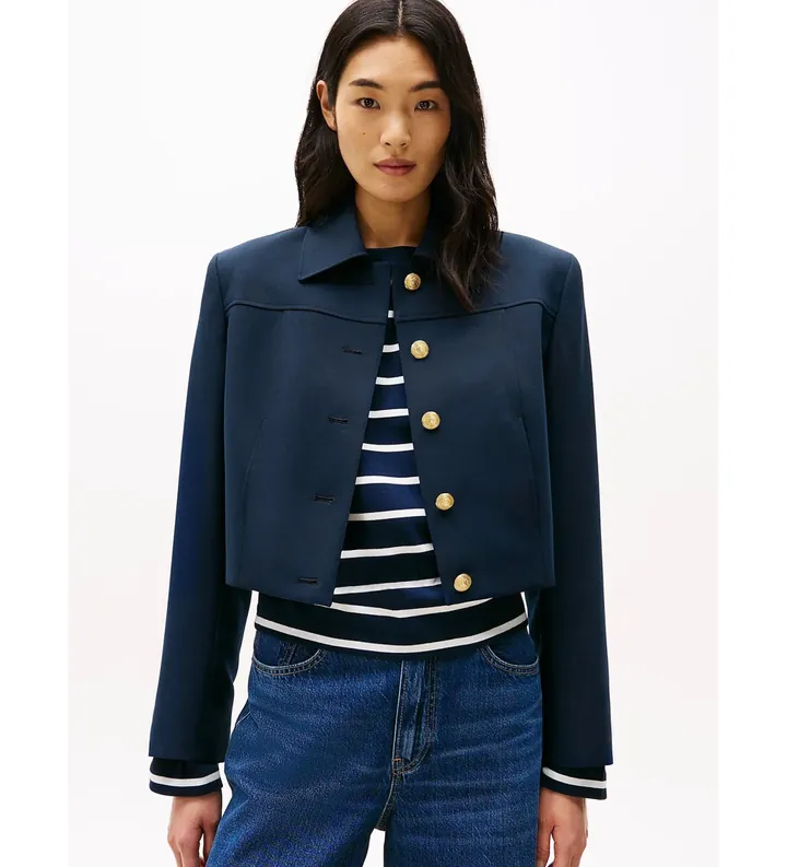 Tommy Hilfiger para mujer. WW0WW44743 Blazer con botones dorados marino (40), Casual, Poliéster Reciclado, Sostenible