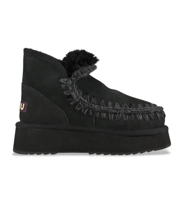 Mou para mujer. MU.FW681000A Botines de piel Mini Eskimo Platform negro (36), 8 a 10cm, Ninguno, Casual