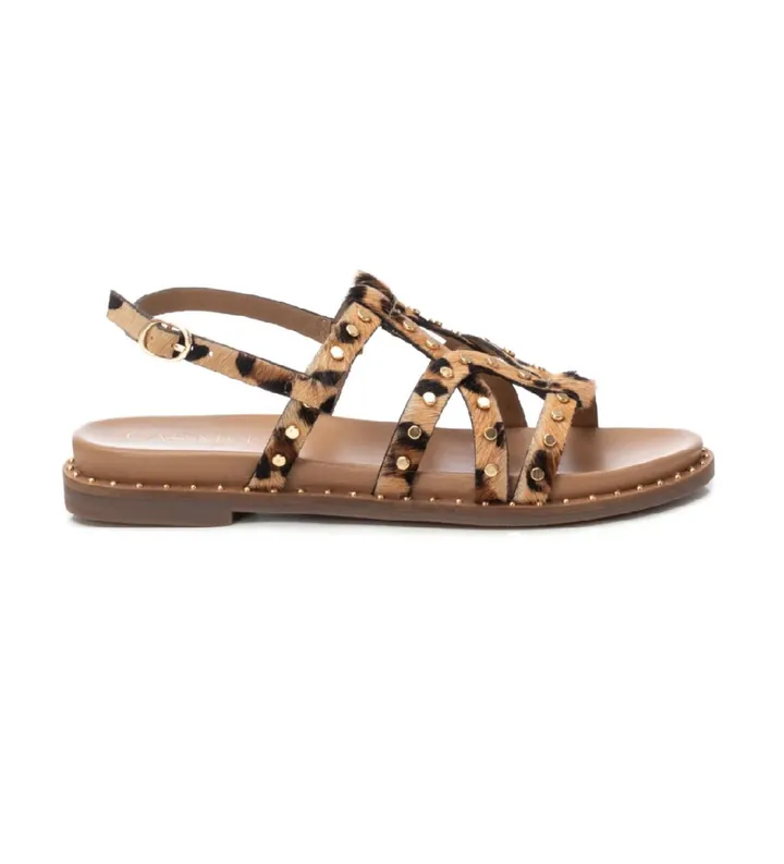 Carmela para mujer. 16239204-LEOPARDO Sandalias de piel 162392 marrón (36), Plano, Hebilla, Casual, Animal print