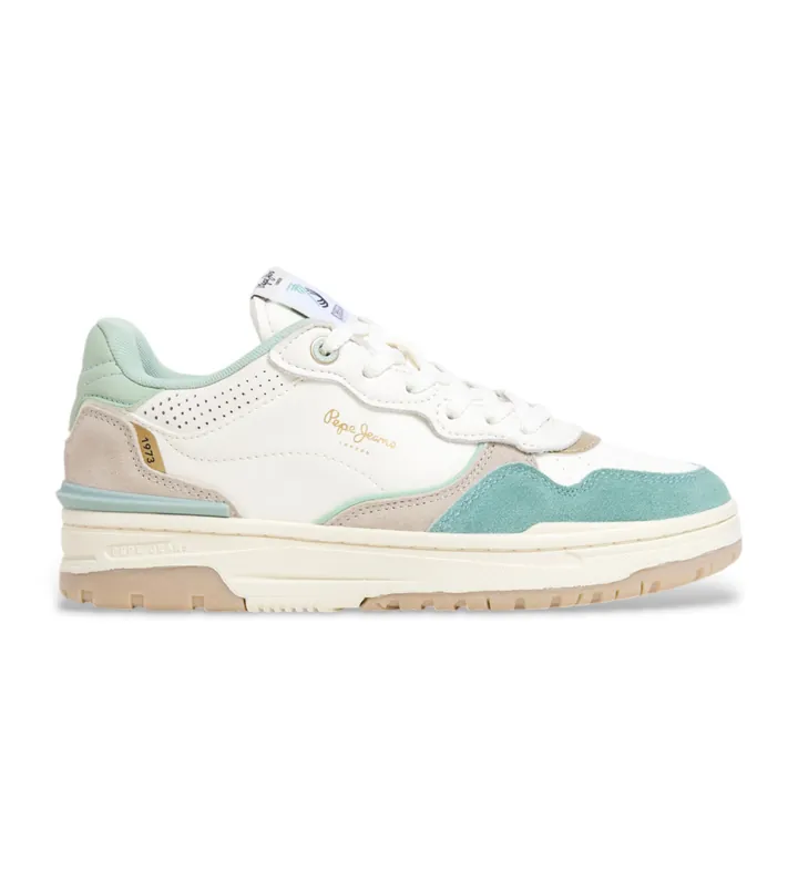 Pepe Jeans para mujer. PLS00034 Zapatillas de piel Chester Ivy blanco (37), Plano, Ante, Cordones, Casual