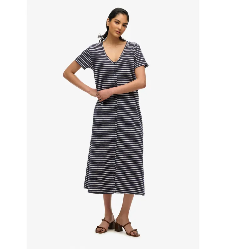Superdry para mujer. W8011860A Vestido de punto midi de manga corta marino (36), Casual, Algodón