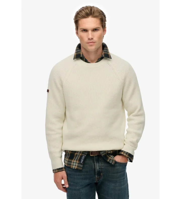 Superdry para hombre. M6110696A Jersey Chunky Raglan Winter beige (XL), Casual, Poliéster, Sostenible