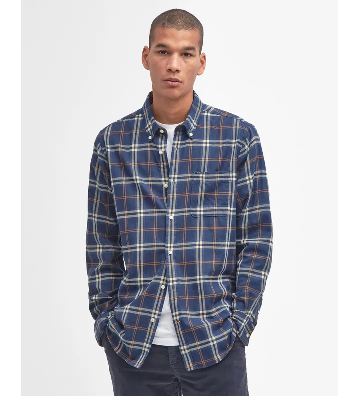Barbour para hombre. MSH4995 Camisa de manga larga a medida Crossfell azul (XL), Casual, Algodón
